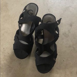 5in platform black wedges